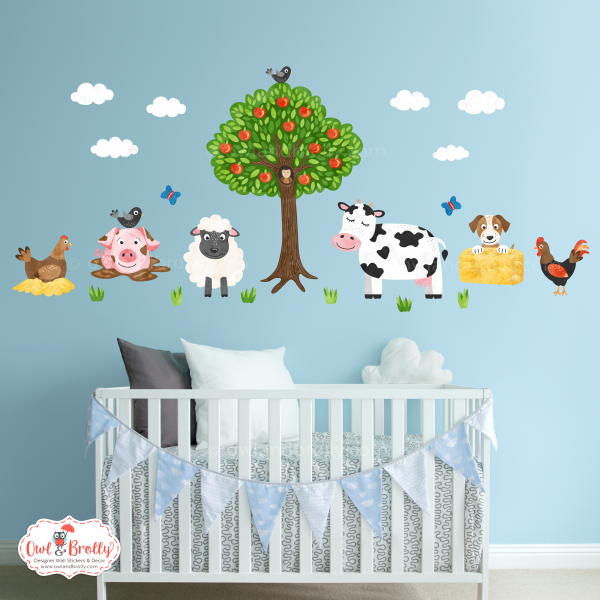 Farm yard animals wall sticker decals set for a smaller space by Owl and Brolly.