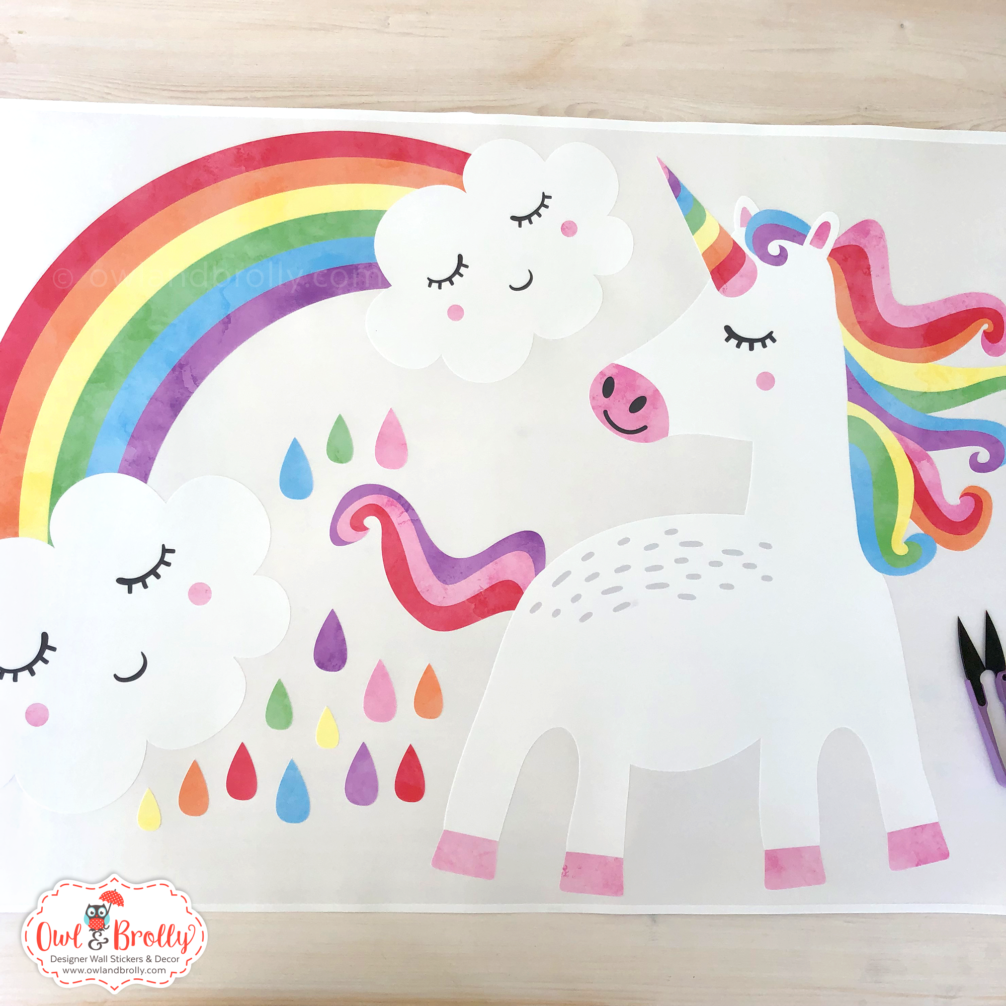 Cute Unicorn with Rainbow Wall Decal Sticker