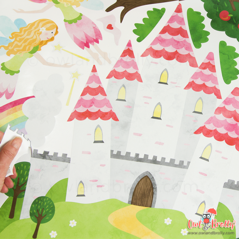 Fairytale Princess and Unicorn Fabric Wall Sticker Scene (medium) Owl