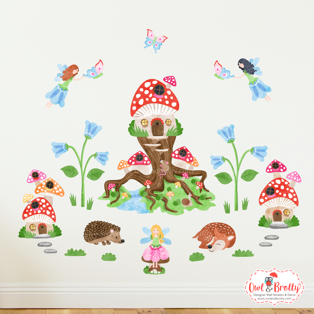 Enchanted Woodland Fairies Fabric Wall Stickers (medium scene) Owl