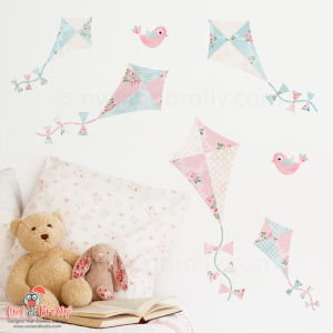 Vintage floral wall sticker kites, part of the floral rose decal sets designed by Owl and Brolly. This small space set is on 2 A4 sheets, ideal for a pretty room that has less wall space for bigger wall art scenes.