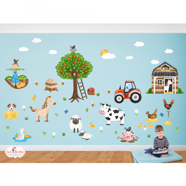 Farm yard animal wall decal stickers large bedroom decor accessories by owl and brolly