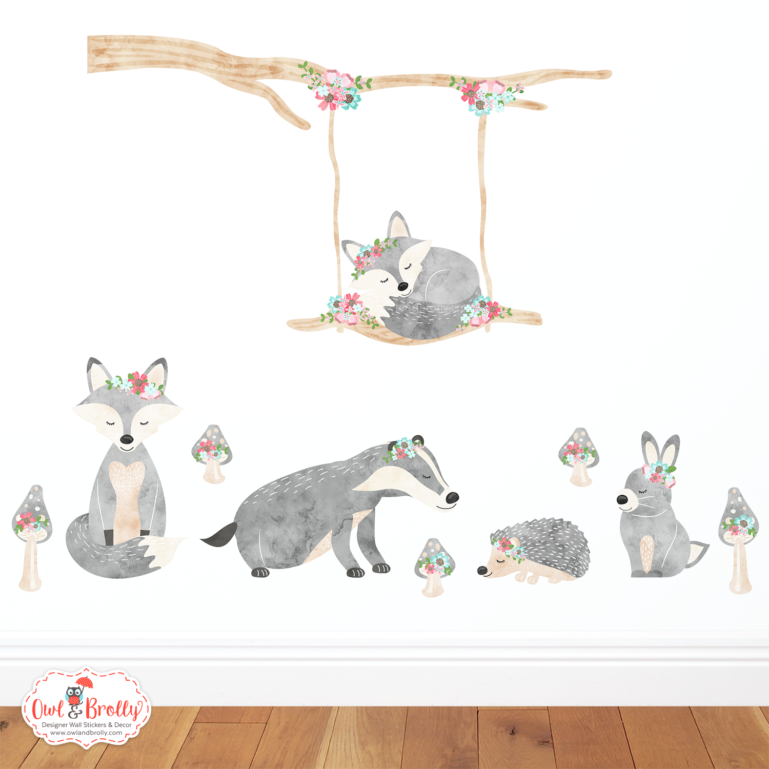 Boho Woodland Animals and Branch Wall Stickers – Owl & Brolly