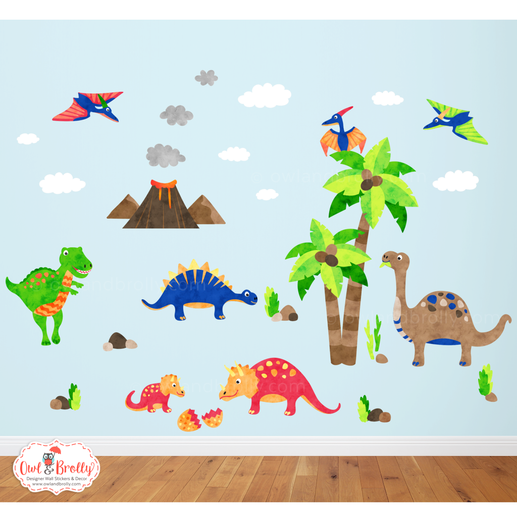 Dinosaur Wall Stickers Medium Scene Owl & Brolly