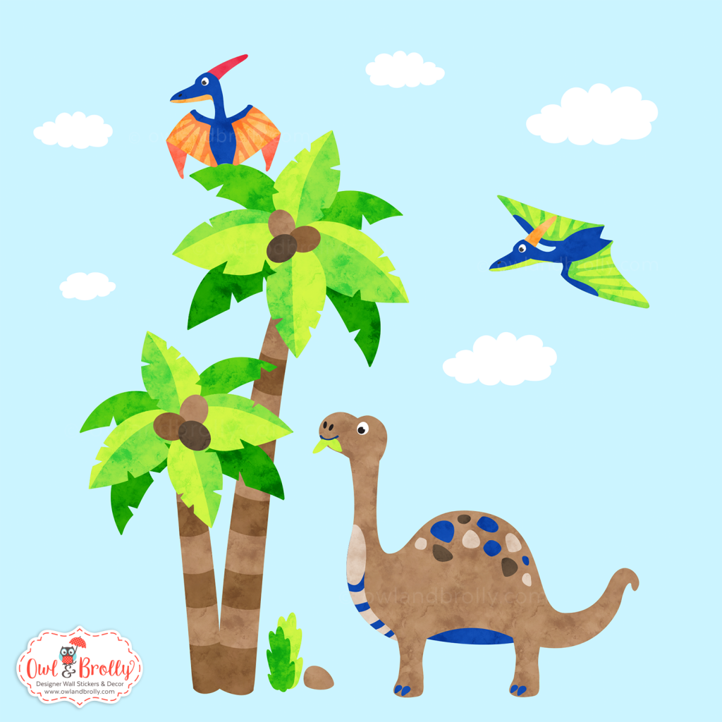 Dinosaur Wall Stickers Medium Scene Owl & Brolly