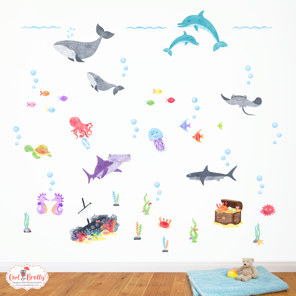 Under The Sea Animals Wall Stickers (Large Scene) Owl & Brolly