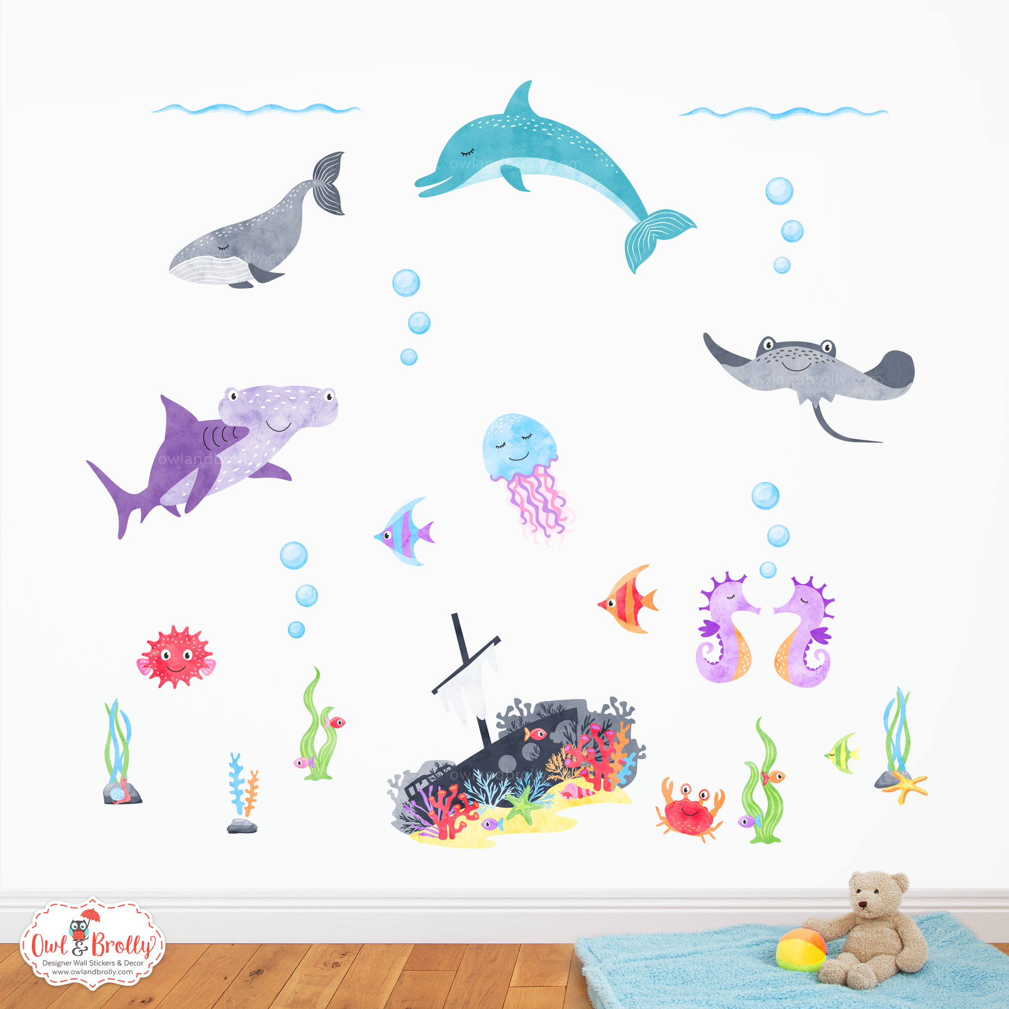 Under The Sea Animals Wall Stickers (Medium Scene) Owl & Brolly