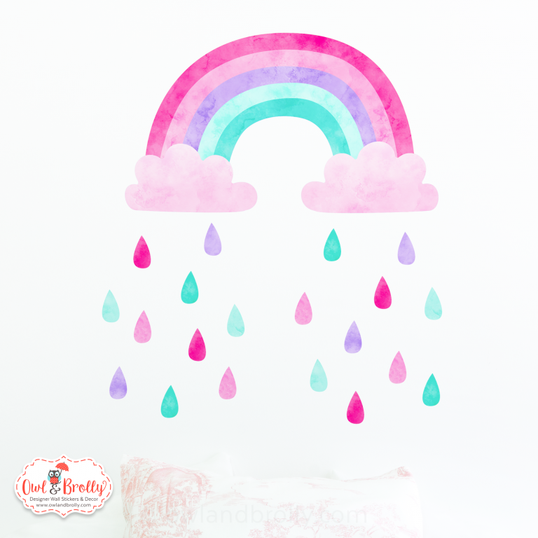 Small pastel rainbow wall sticker Owl & Brolly