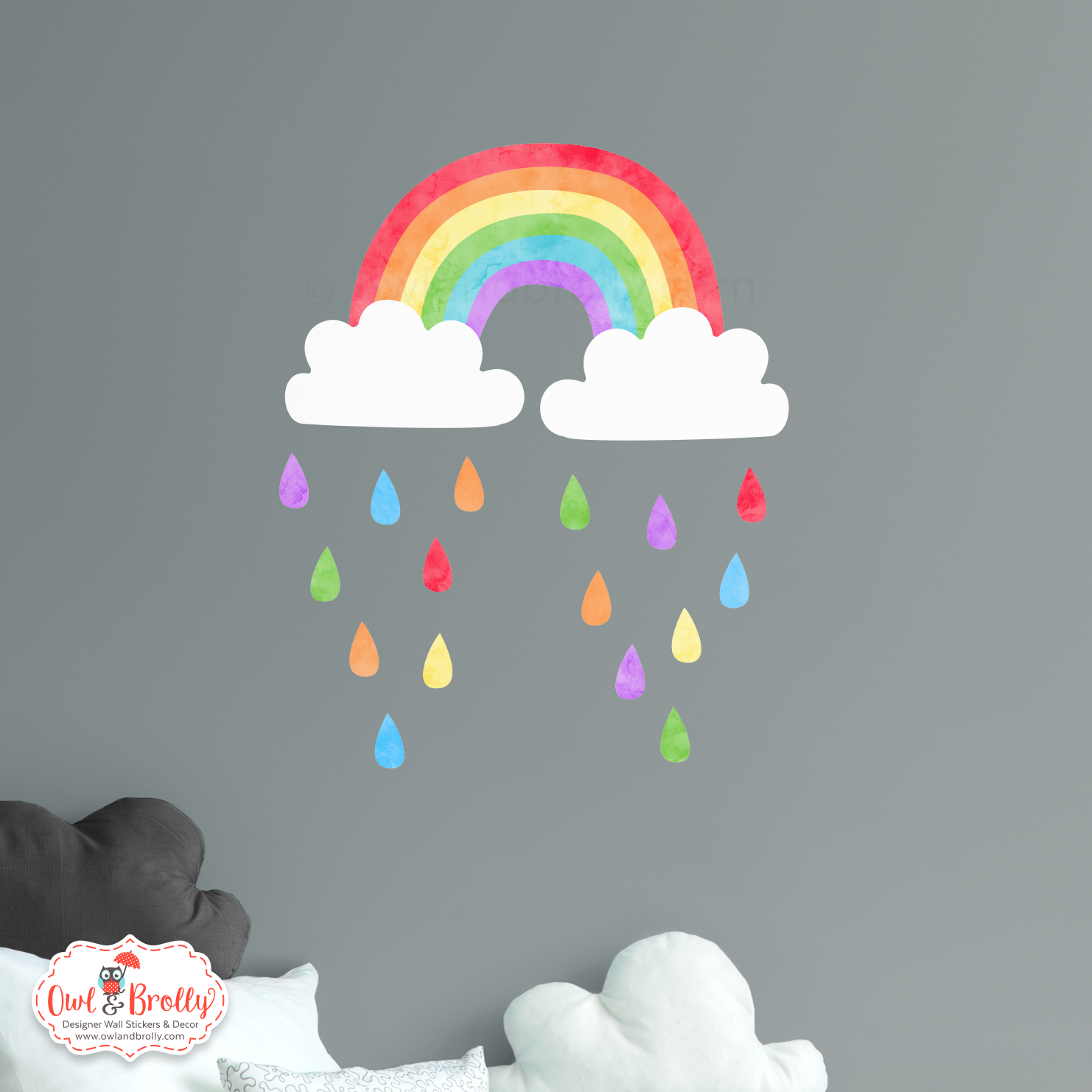 Small rainbow wall sticker Owl & Brolly