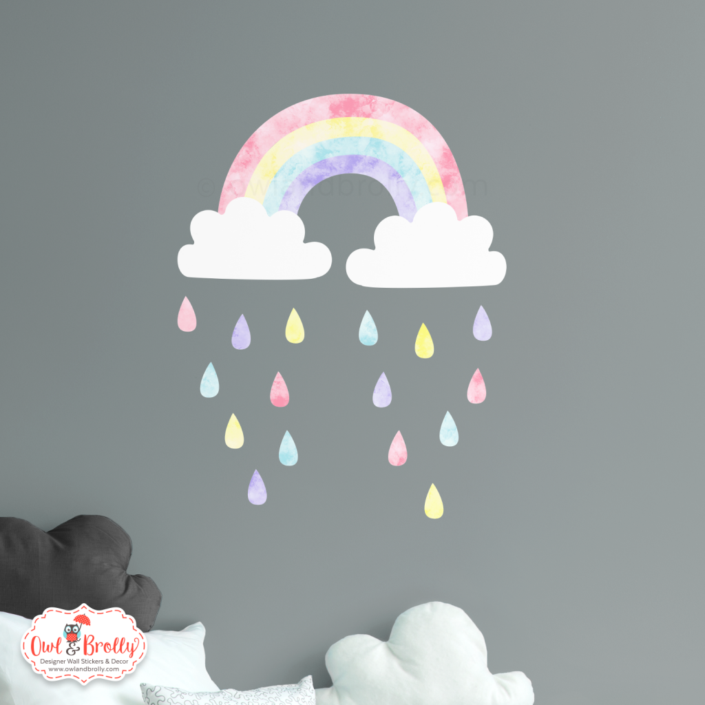 Small rainbow wall sticker 4 pastel colours Owl & Brolly