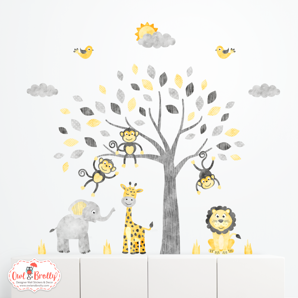 Jungle Safari Fabric Wall Sticker Decals Smaller Scene (Mustard Yellow ...