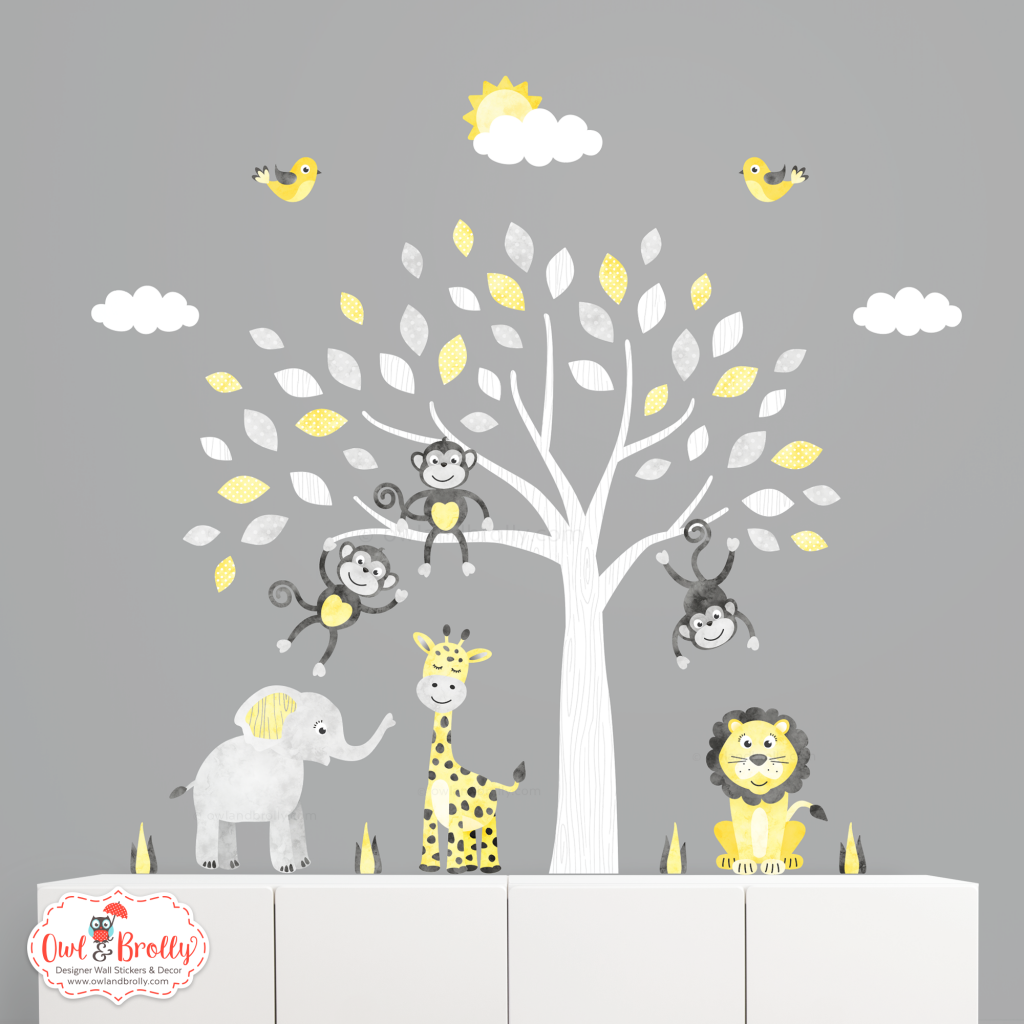 Jungle Safari Fabric Wall Sticker Decals Smaller Scene (Yellow, Grey ...