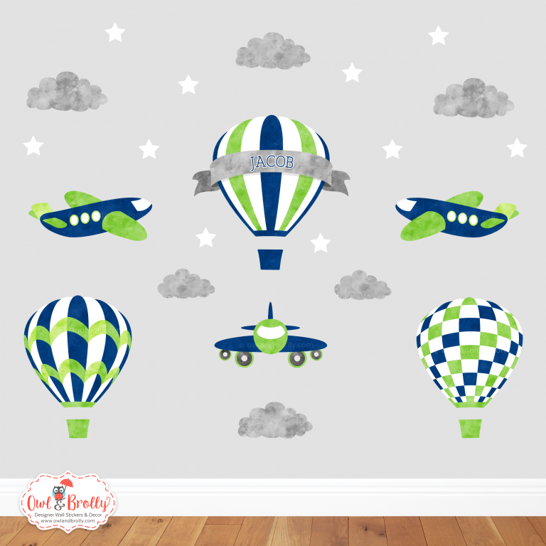 Hot Air Balloons Jets and Planes Wall Decals Medium Scene (Navy Blue