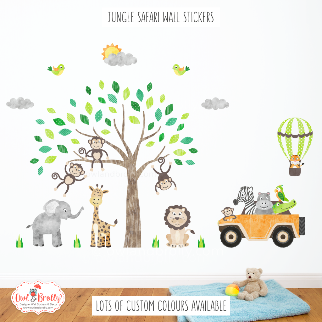 Jungle Safari Animals Fabric Wall Sticker Decals Large Scene (Natural ...