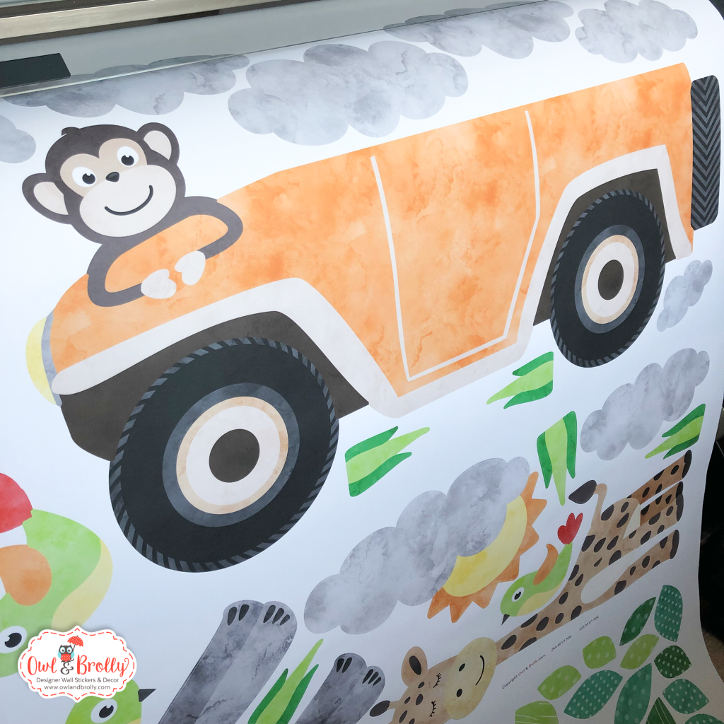Jungle Safari Animals Fabric Wall Sticker Decals Large Scene (Natural ...