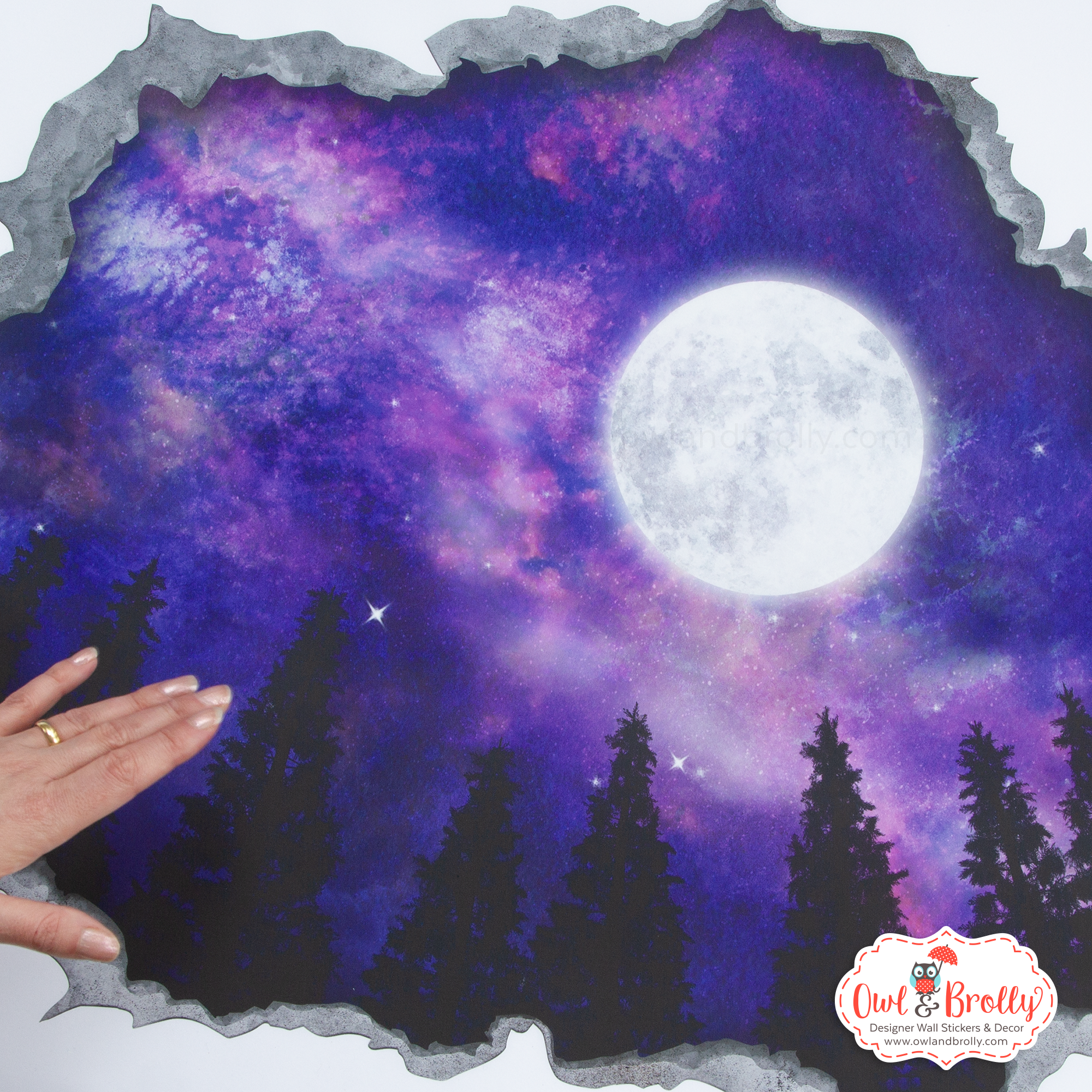 Wall Stickers Night Sky Stars Moon Trees Smashed Decal 3D Art Hole Room S240 