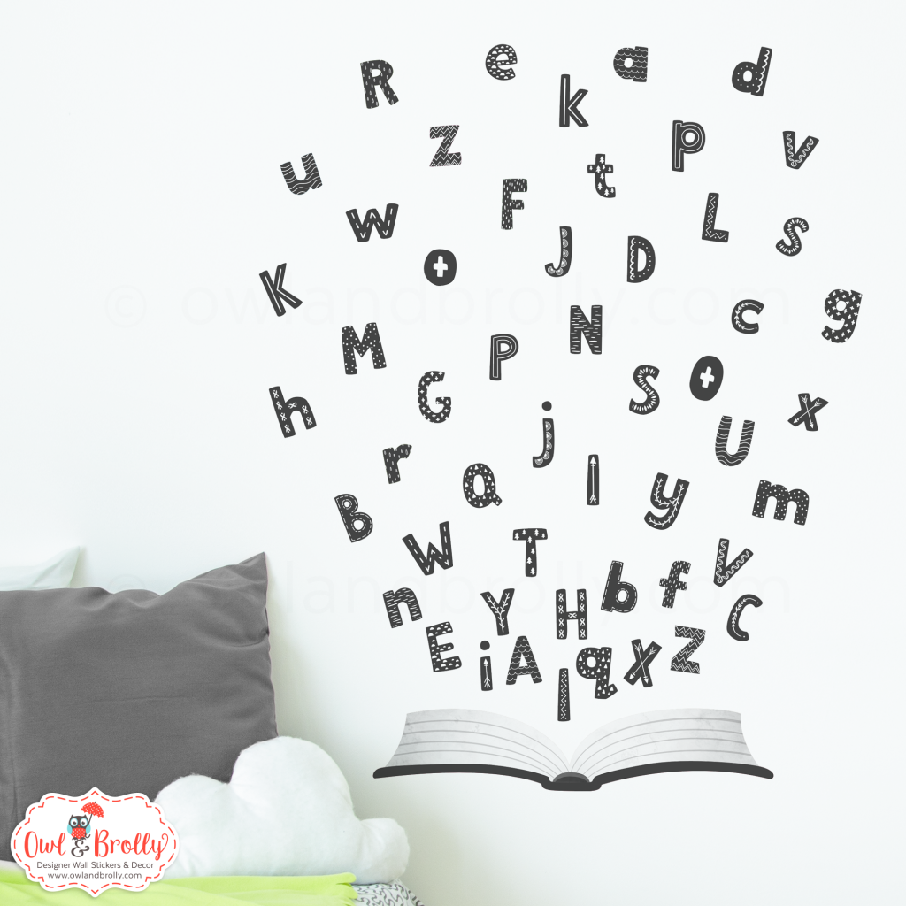 Alphabet wall sticker letters Scandi font in black and white Owl & Brolly