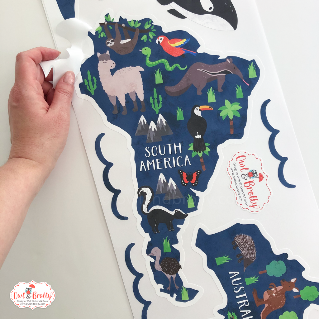 Animal World Map Wall Sticker Classic Blue – Owl & Brolly