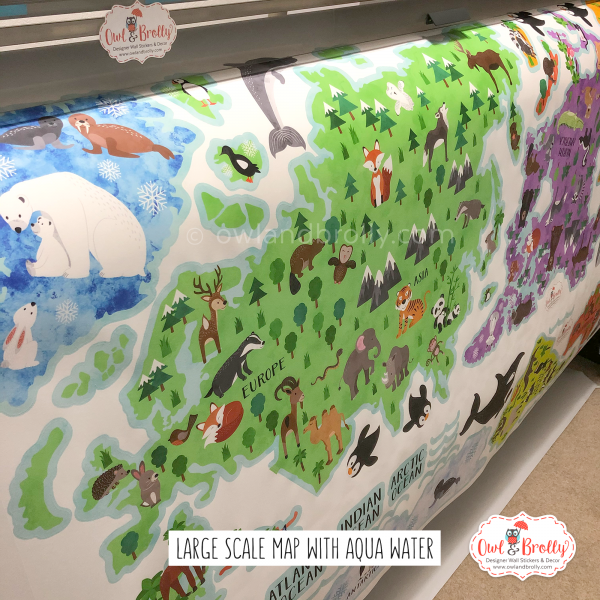 Nursery wall sticker world map with animals adventure bright neutral gender wall decals