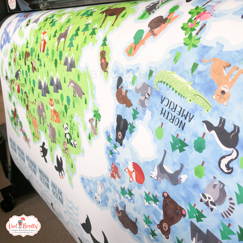 Animal World Map Wall Sticker in Bright Colours – Owl & Brolly