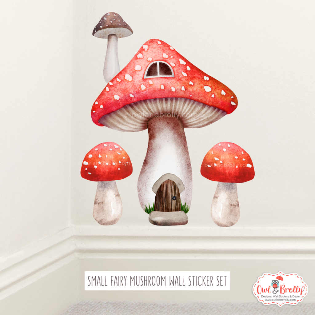 Fairy Toadstool Mushroom House Wall Sticker Decals Red (smaller spaces ...