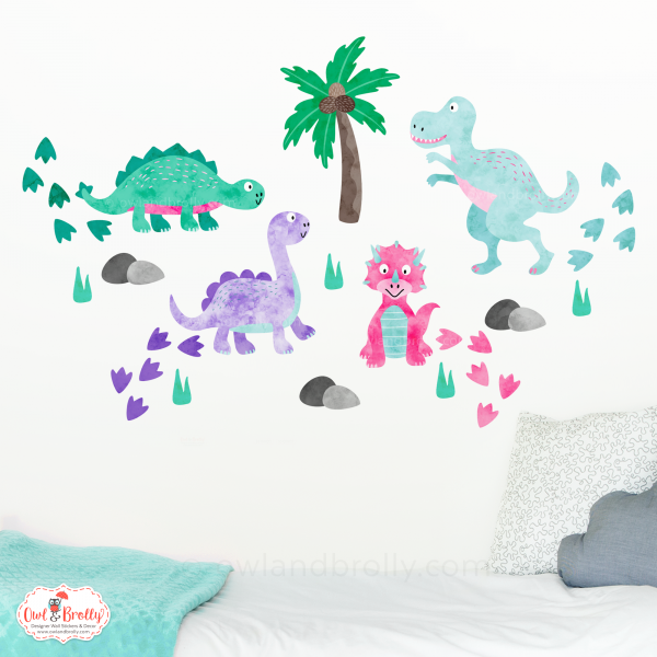 dinosaur wall decor decals by owl and brolly pastel coloured wall stickers by owl and brolly