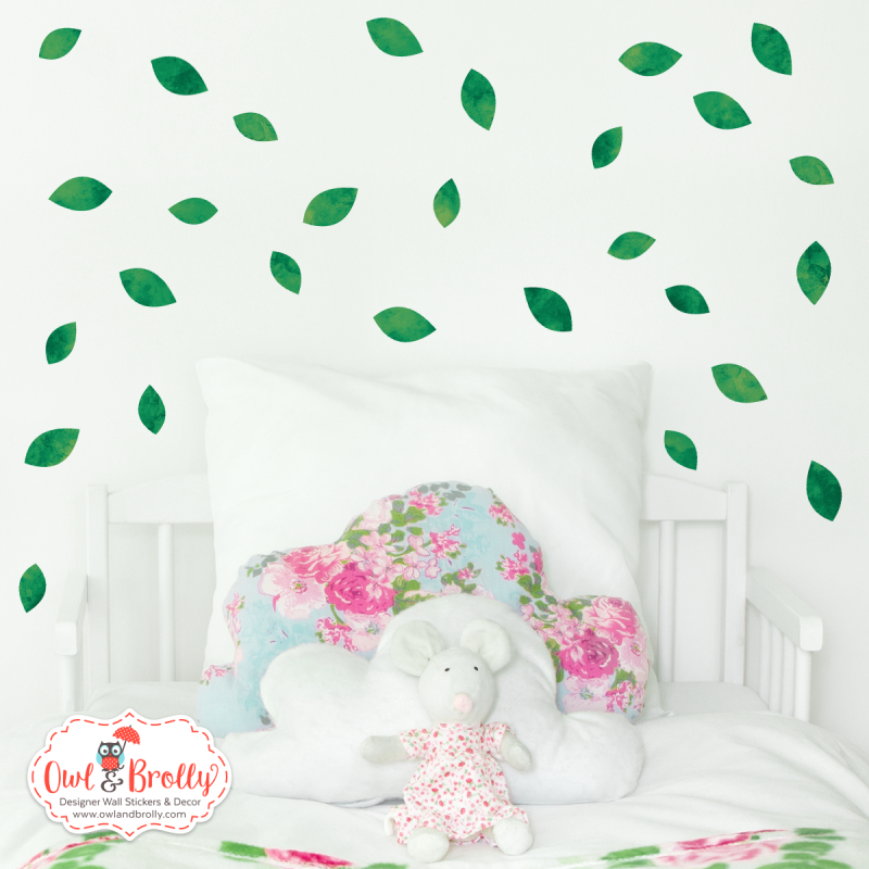 Green leaf Wall Sticker Decals in 2 Sizes Owl & Brolly