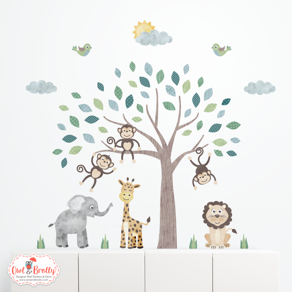 Jungle Safari Fabric Wall Sticker Decals Smaller Scene (Soft Neutral