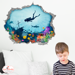 deep sea diver hole in the wall portal wall sticker decal by owl and brolly