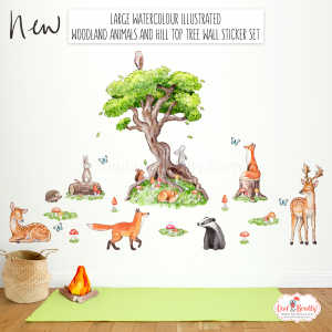 Woodland wall decals watercolour illustrated story book nursery wall decor