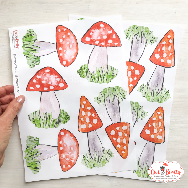 Showing both sheets of the different wall sticker mushrooms, choose one sheet or two