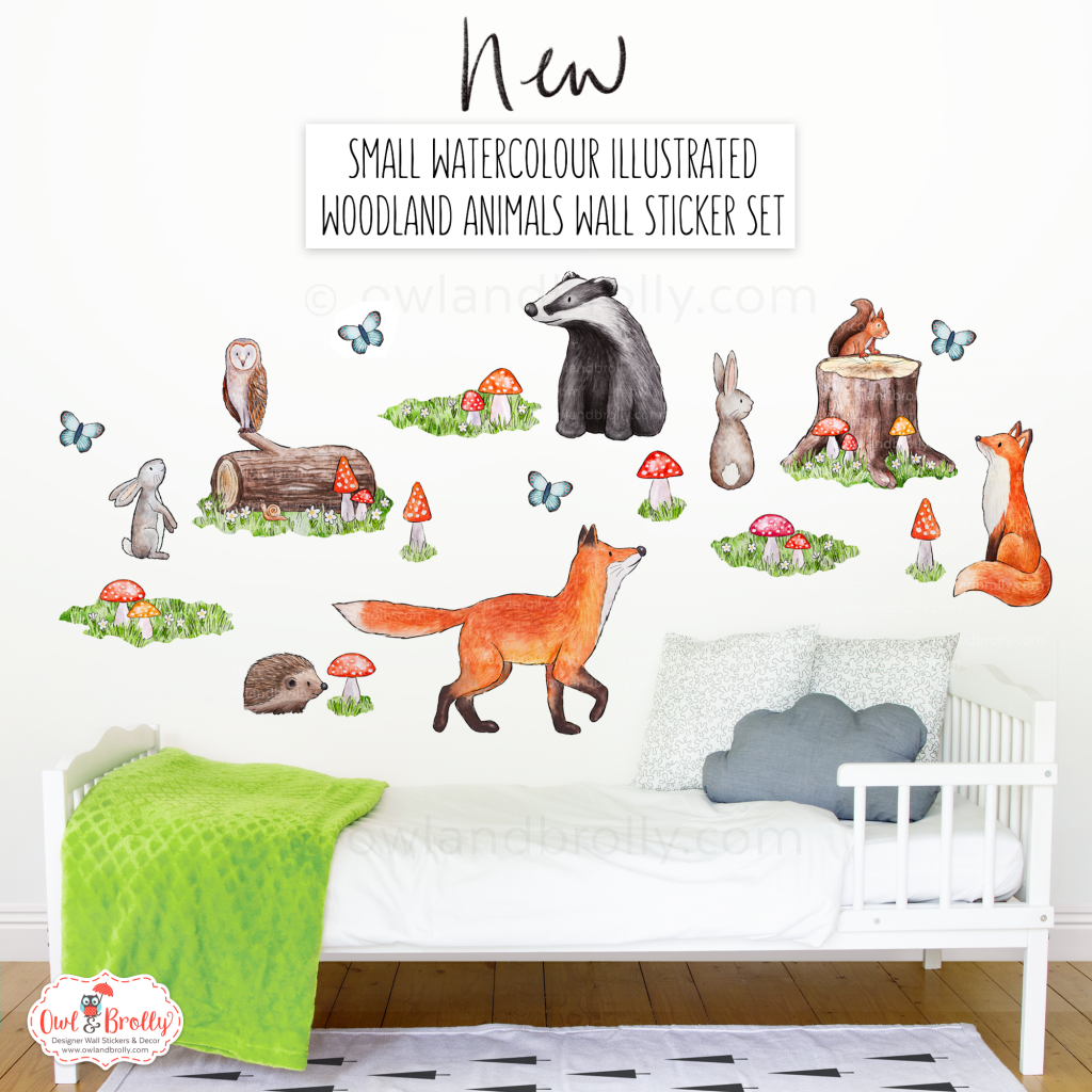 Watercolour Woodland Animals Wall Stickers, Part of the Hill Top Tree