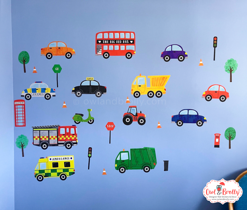 Transport Cars Emergency Vehicle Fabric Wall Sticker Decals Large Scene