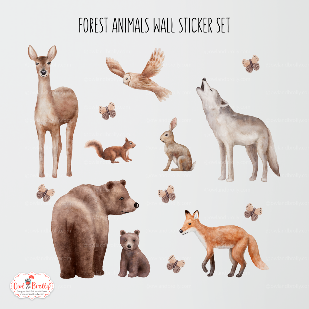 Watercolour Forest Just Animals Wall Stickers Decals Range (Small Set
