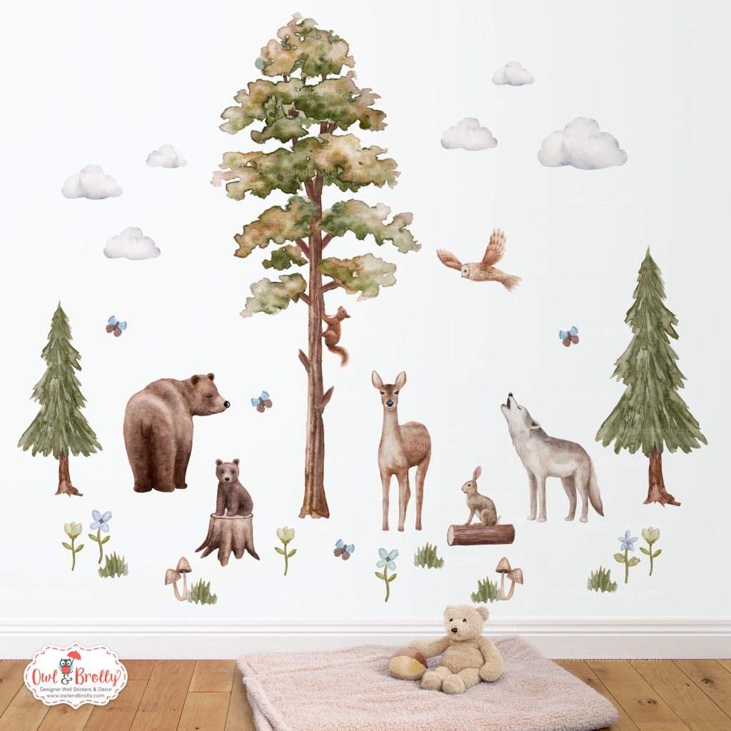 Watercolour Forest Animals Wall Stickers Decals Range Set 2 (Large Set