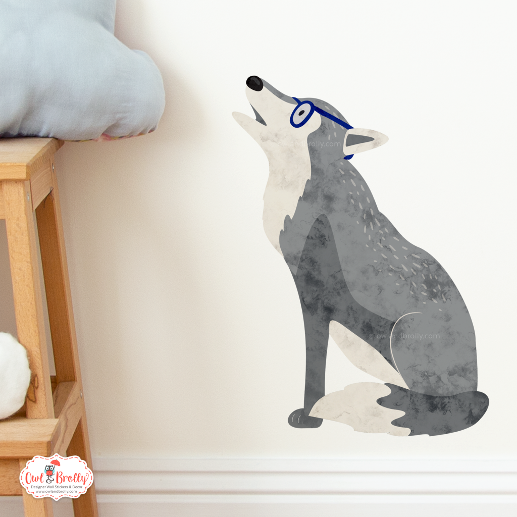 Wolf Wall Sticker With Glasses Owl & Brolly