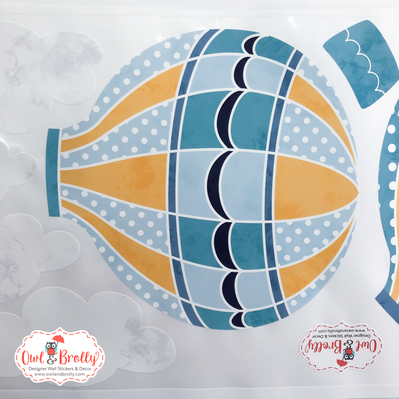 Hot Air Balloon Fabric Wall Stickers with Clouds in Mustard Yellow