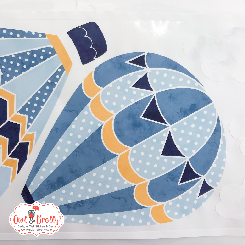 Hot Air Balloon Fabric Wall Stickers with Clouds in Mustard Yellow