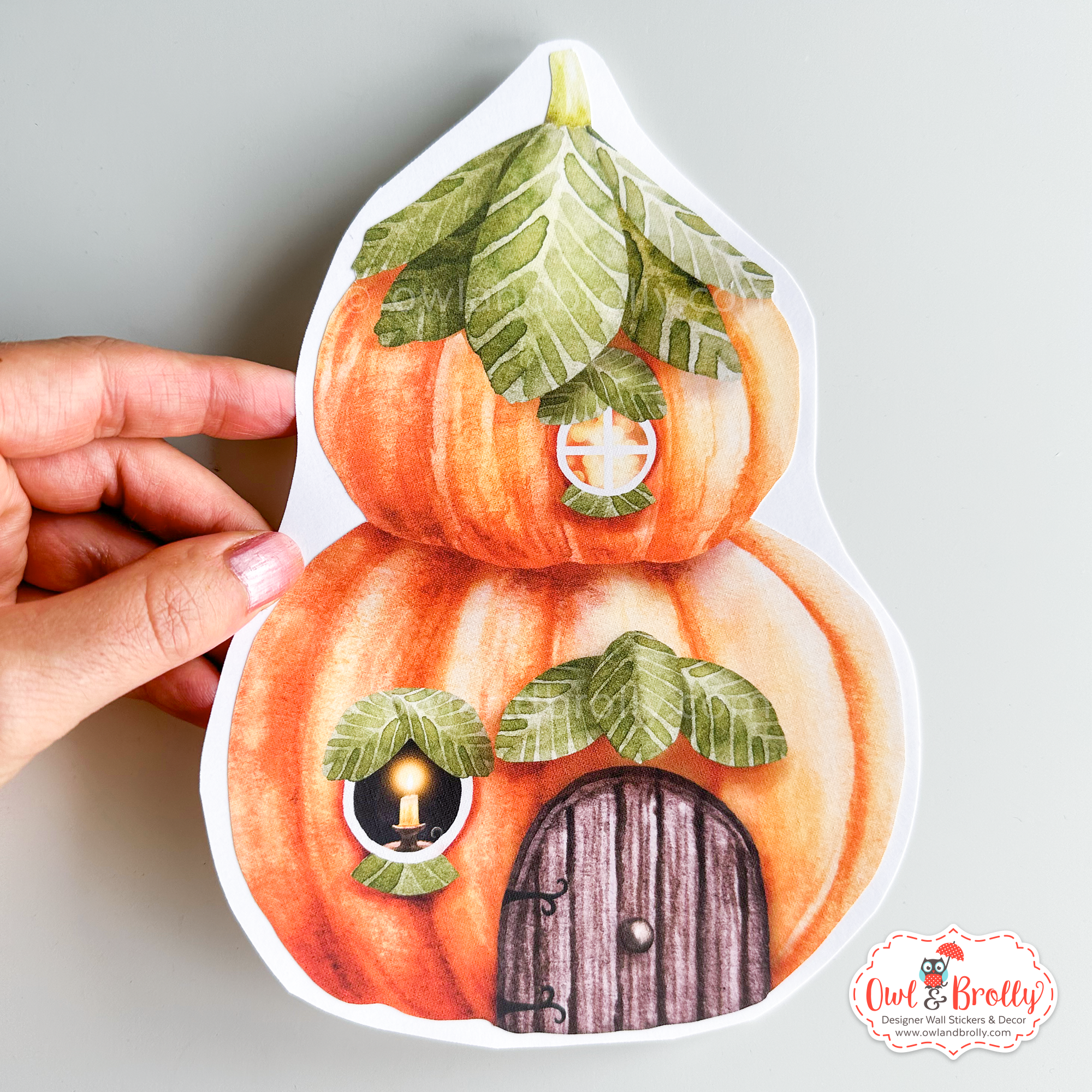Watercolour Pumpkin Cottage Autumn Wall Sticker (small)