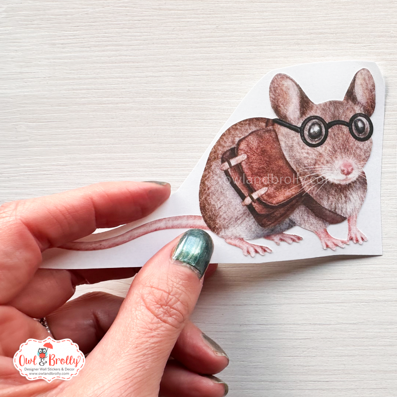 Watercolour Book Bag Mouse Wall Sticker – With Glasses – Owl & Brolly
