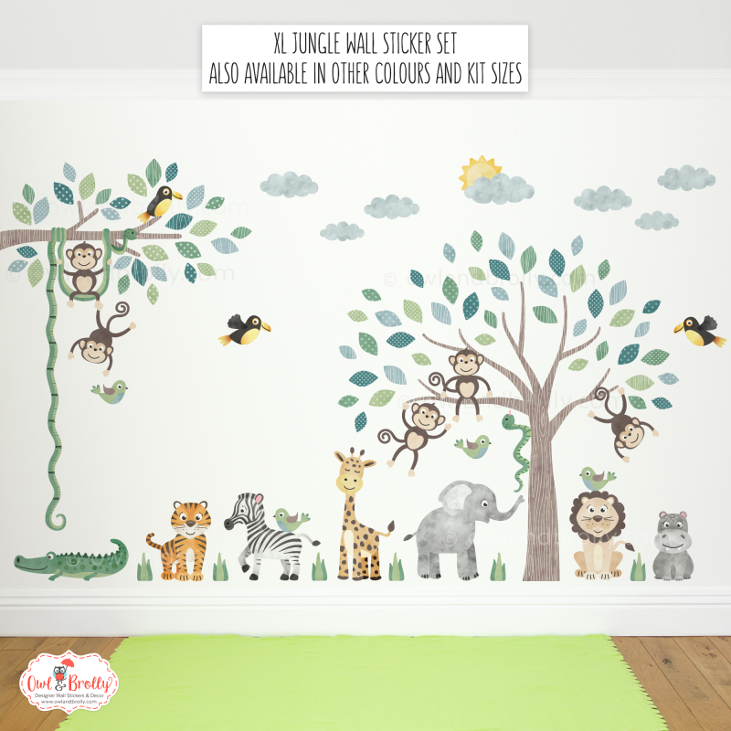 Jungle Safari Animal Fabric Wall Sticker Decals XL Scene With Regular ...