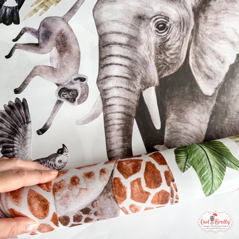 Watercolour Jungle Safari Animal Fabric Wall Sticker Decals Medium ...