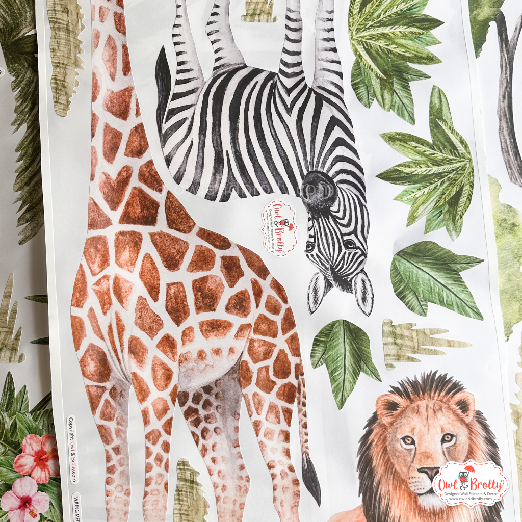 Watercolour Jungle Safari Animal Fabric Wall Sticker Decals Medium ...