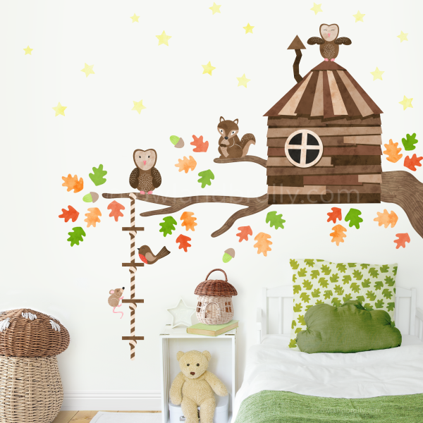 Woodland Animals Branch Tree House Wall Stickers in Autumn Colours (Small) - Image 2