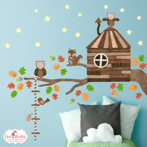 Woodland Animals Branch Tree House Wall Stickers in Autumn Colours (Small)