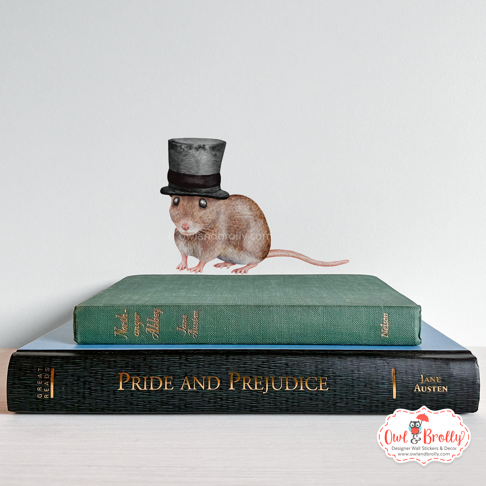 Watercolour Top Hat Mr Darcy Mouse Wall Sticker