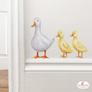 Watercolour White Duck and 2 Ducklings Wall Stickers