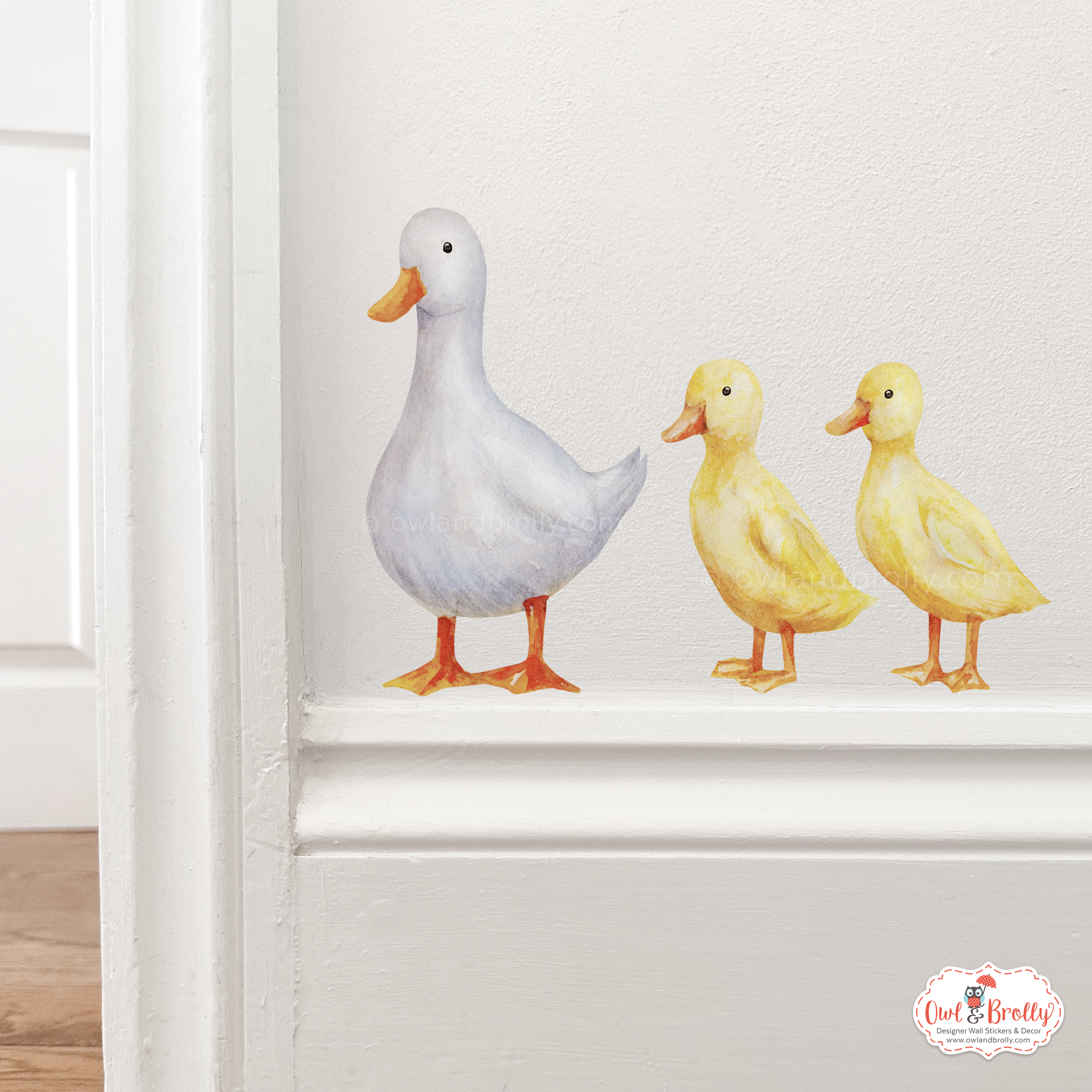 Watercolour White Duck and 2 Ducklings Wall Stickers