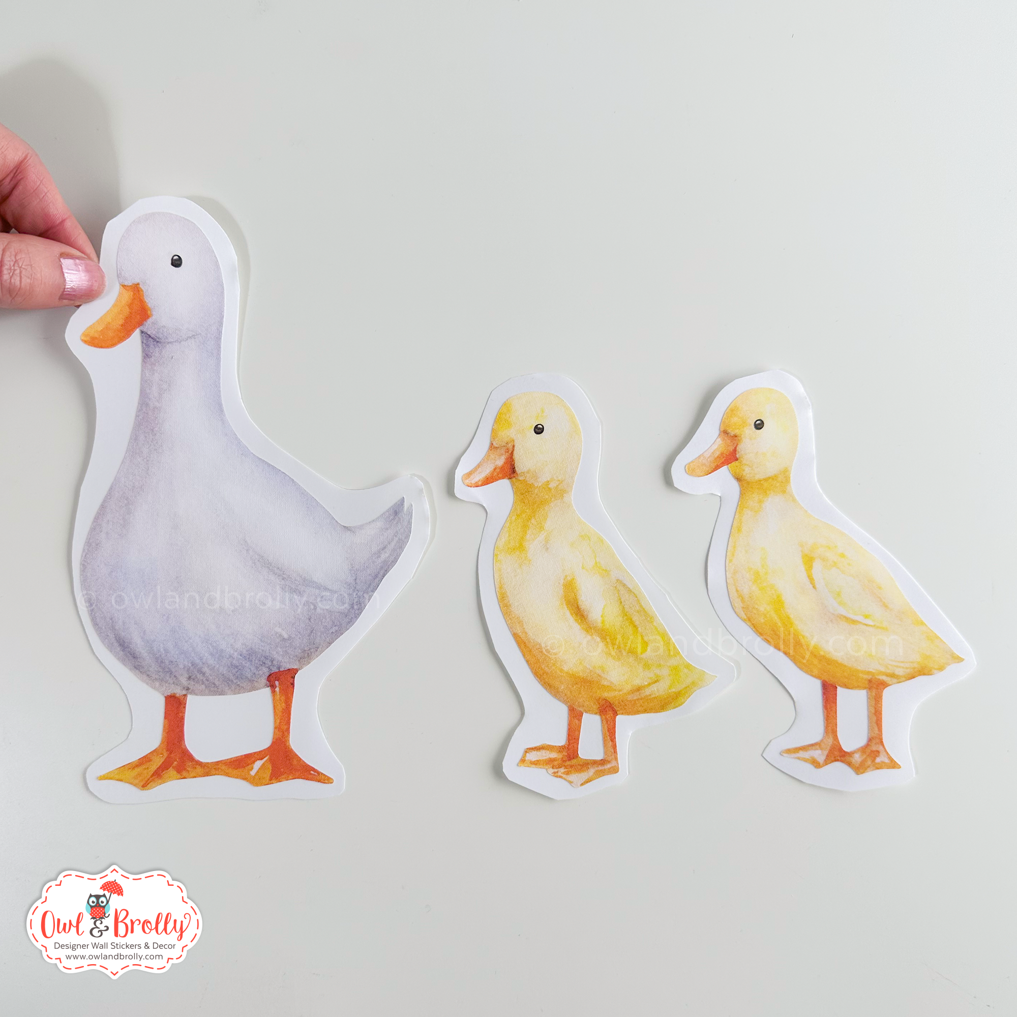 Watercolour White Duck and 2 Ducklings Wall Stickers - Image 2