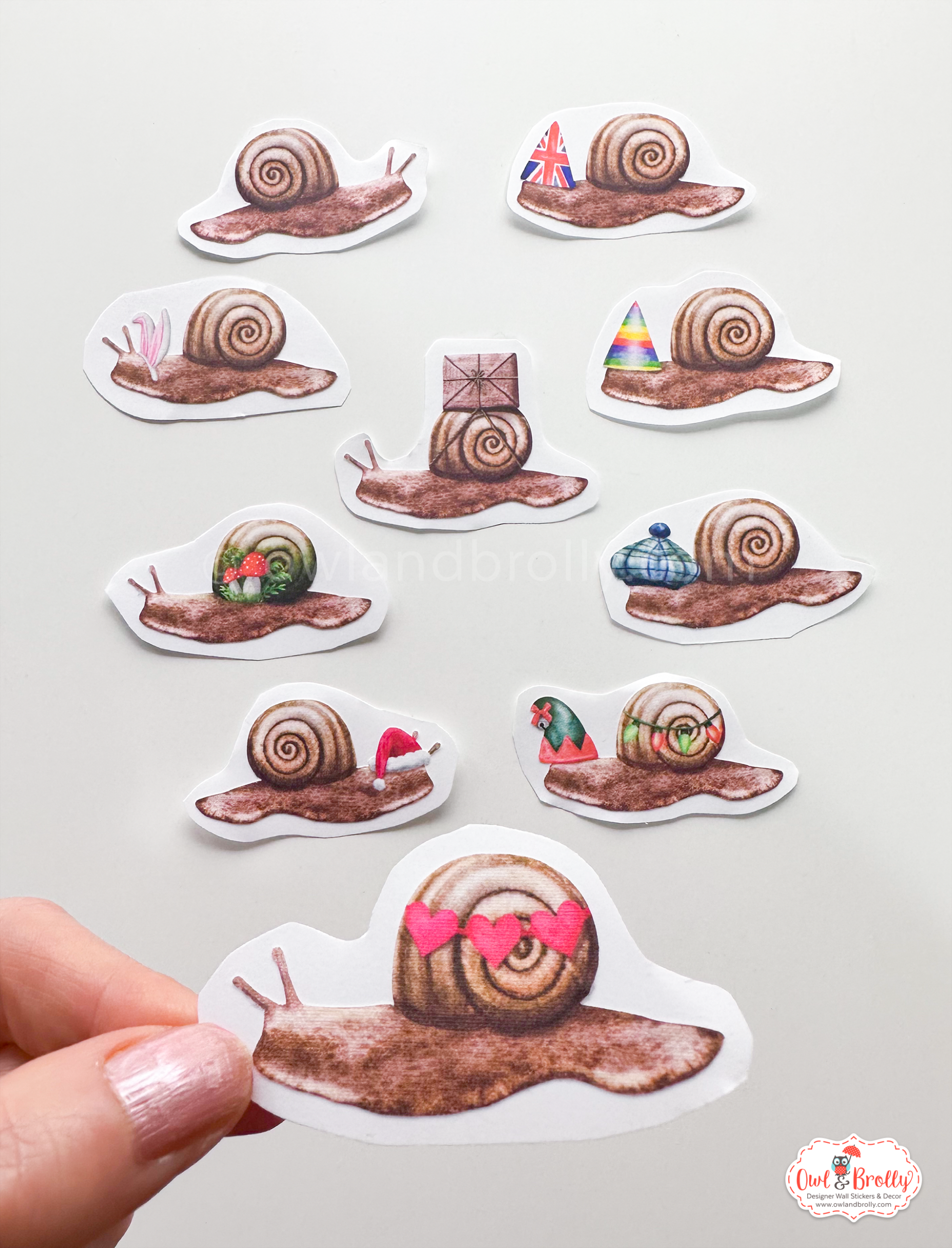 Watercolour Snails Wall Stickers Set of 10